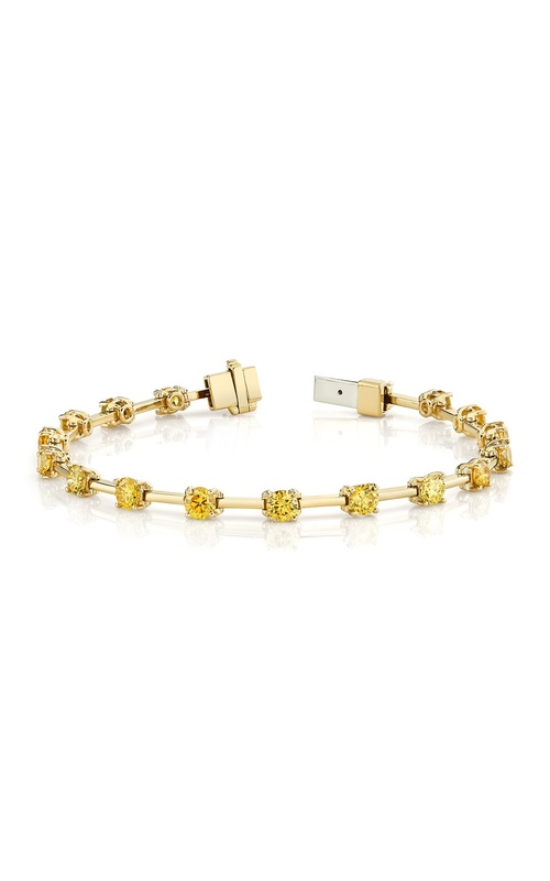 Harry Kotlar Yellow 18 Karat Bar Link Bracelet With 18 = 5.57Tw Round FIY-FDOY Diamonds VS1-SI3