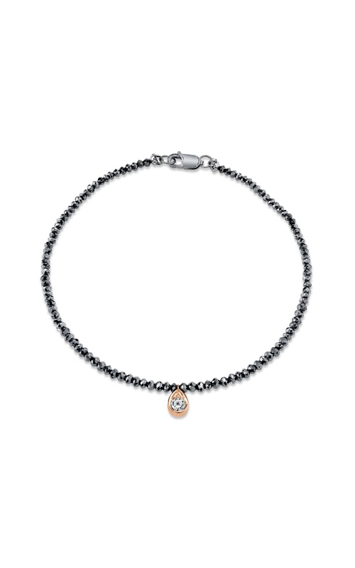 Harry Kotlar 18K Rose Black Diamond with Scallop Pear Shape Drop Bracelet with 7.49Ctw Black Beads and 1=0.13Ct G VS1 Diamond