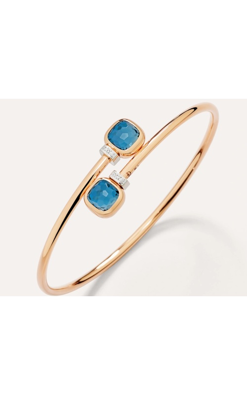 Pomellato Rose 18 Karat Nudo Mini Bangle With 2 = 7.40Tw Square Cushion Blue Topazs And 6 = 0.02Tw Round G/H Vvs Diamonds