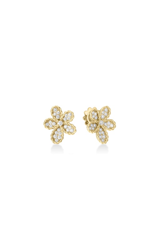 Roberto Coin Yellow 18 Karat Jasmine Flower Earrings With = 0.70Tw Round G-I Si Diamonds