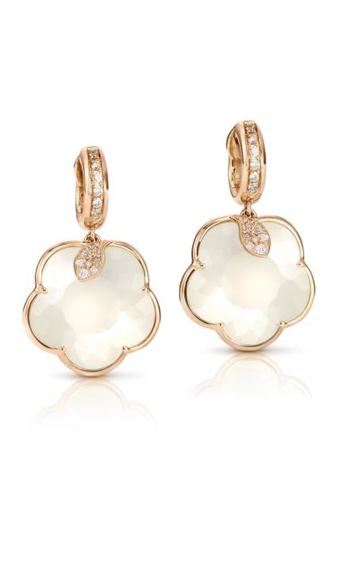 Pasquale Bruni Rose 18 Karat Ton Joli Lunaire Earrings With 0.19Tw Round F/G Vvs-Vs Diamonds And 0.26Tw Round Champagne Diamonds With Moonstone & Mother of Pearl Doublet