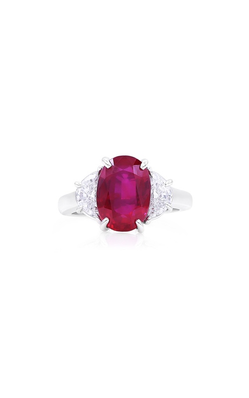 OSCAR HEYMAN PLATINUM RING WITH 15.42 RUBY & 2=0.63 HALFMOON DIAMONDS