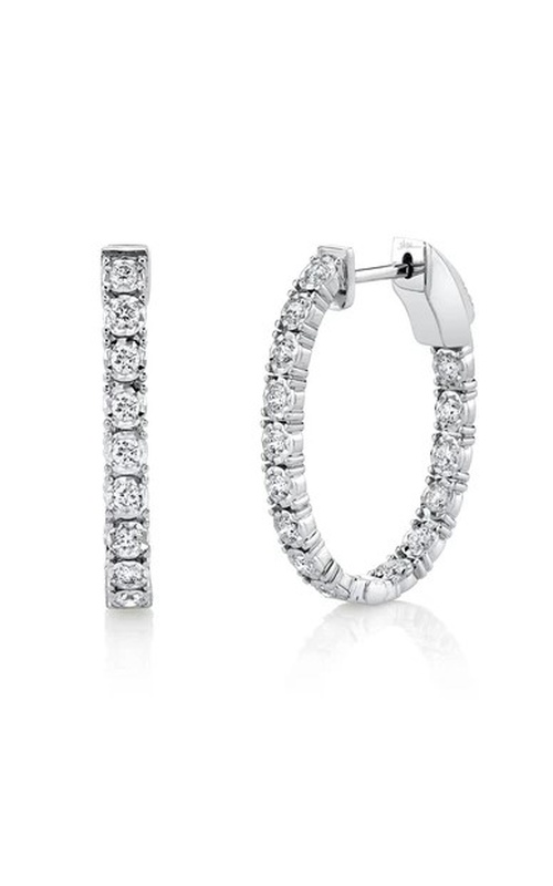 White 14 Karat Medium Oval Hoop Earrings With 30=0.90Tw Round G/H Si Diamonds