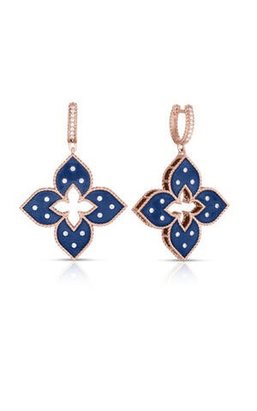 ROBERTO COIN 18K ROSE 40=0.45TW DIAMOND BLUE TITANIUM VENETION PRINCESS MED EARRINGS