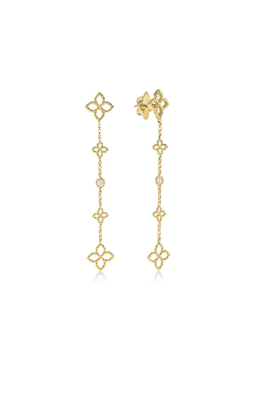 ROBERTO COIN 18KY 2=0.06TW PRINCESS FLOWER DIAMOND AND FLOWER STATION DANGLE EARRINGS