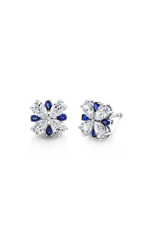 Harry Kotlar 18K White Gold Scallop Jubilee with Sapphires 2.61Ctw G VS2 Diamonds and 0.51Ctw Sapphires Earrings