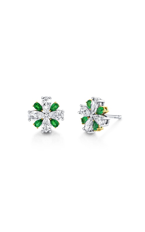 Harry Kotlar 18K White Gold Scallop Jubilee with Emeralds 8=1.49Ctw Diamonds and 8=0.41Ctw Emeralds