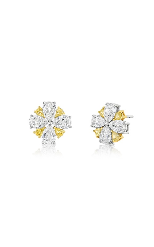Harry Kotlar Platinum and 18K Yellow Scallop Jubilee Diamond Studs 8=3.77Ctw D/F VS1/SI1 and 8=0.82Ctw VS2 Fancy Yellow Diamond