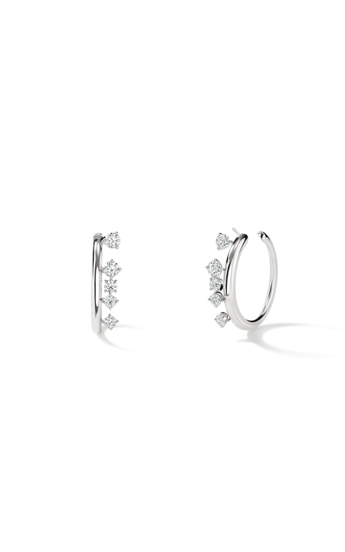 Hearts On Fire White 18 Karat Barre Floating Diamond Small Hoop Earrings With 10=1.35Tw Round G/H Vs Diamonds
