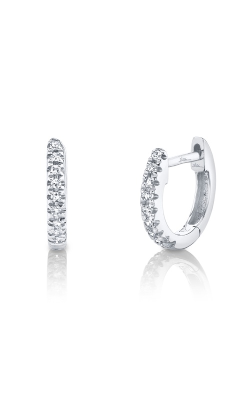 White Polished 14 Karat Huggie Earrings With 18=0.04Tw Round G/H Si Diamonds