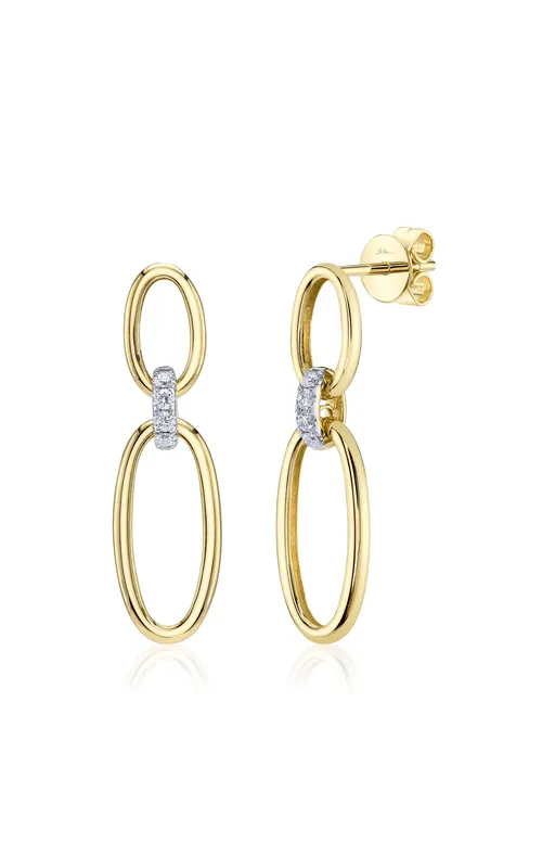Yellow 14 Karat Diamond Oval Earrings With 8 = 0.10Tw Round G/H Si Diamonds