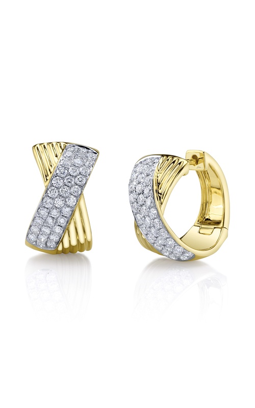 Yellow 14 Karat Hoop Earrings With 68 0.80Tw Round G/H Si Diamonds
