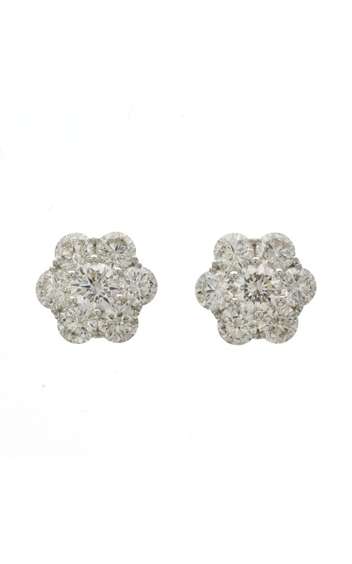 White 18 Karat Cluster Diamond Earrings With 14=2.09Tw Round G/H Si Diamonds