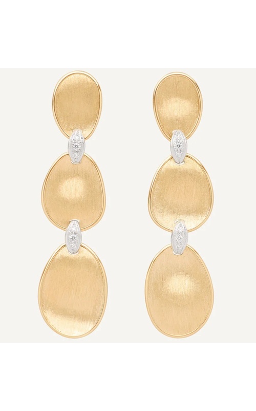 Marco Bicego White/Yellow 18 Karat Lunaria Three-Drop Earrings With Diamond Accents With 12 = 0.07Tw Round G Vvs-Vs Diamonds