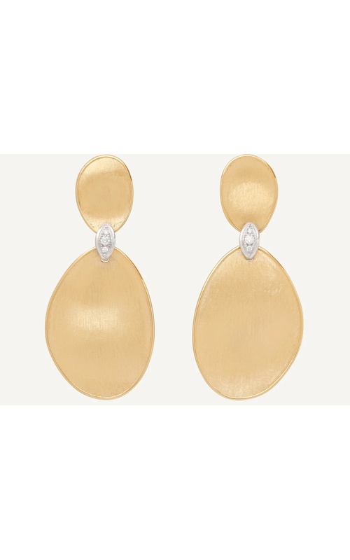 Marco Bicego White/Yellow 18 Karat Lunaria Large Two-Drop Earrings With Diamond Accents With 6 = 0.23Tw Round G Vvs-Vs Diamonds