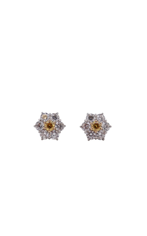 Harry Kotlar Yellow Platinum & 18K Earrings With 2 = 0.51Tw Round Fancy Intense Vs2 Yellow Diamonds And 12 = 2.63Tw Round G Vs2 Diamonds