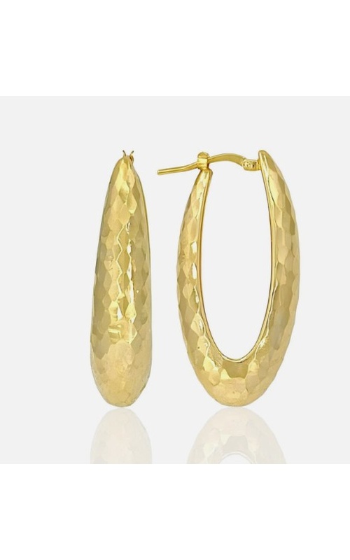 Yellow 14 Karat Oval Hammer Finished Chunky Hoop Earrings