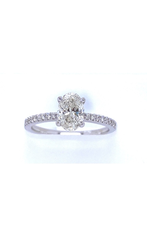 White 18 Karat Engagement Ring With One 0.90Ct Oval F Si1 Diamond And 20=0.14Tw Round G/H Si Diamonds