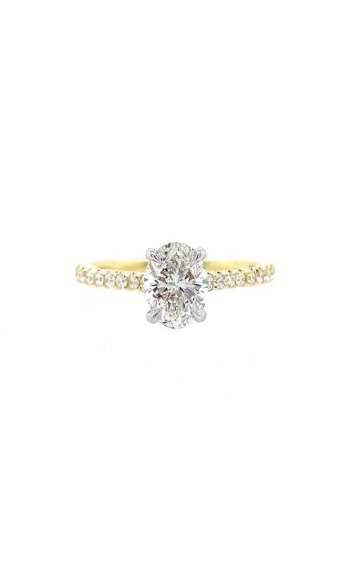 White/Yellow 18 Karat Engagement Ring Size 6.5 With One 1.00Ct Oval G I1 Diamond And 20=0.25Tw Round Diamonds