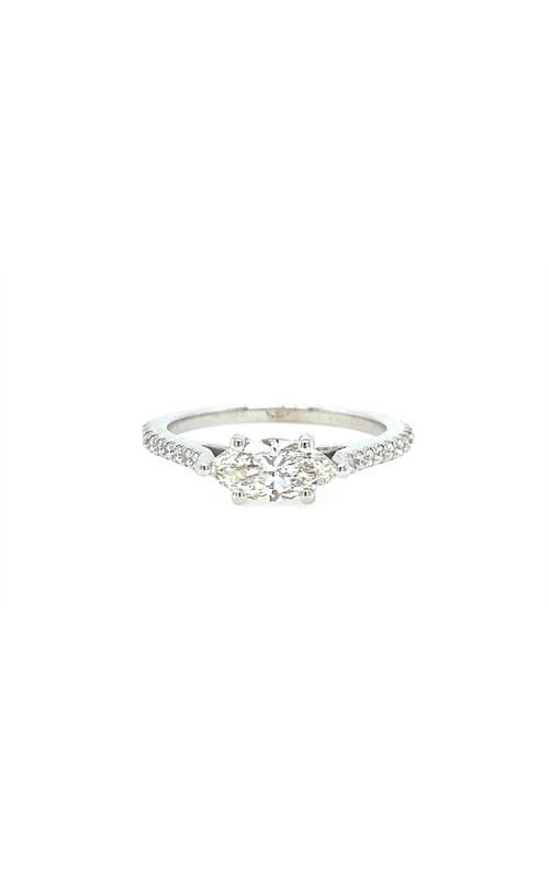 White 14 Karat Engagement Ring Size 6.5 With One 0.64Ct Marquise Diamond And 24=0.21Tw Round Diamonds