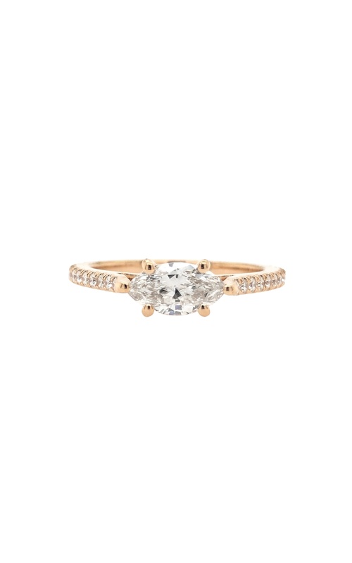 Rose 14 Karat Engagement Ring Size 6.5 With One 0.60Ct Marquise Diamond And 24=0.21Tw Round Diamonds