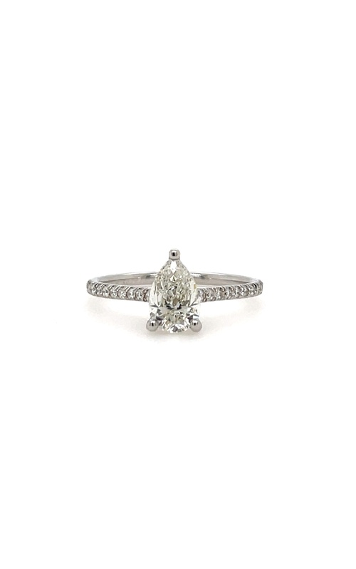 White 14 Karat Engagement Ring Size 6.5 With 28=0.17Tw Round Diamonds And One 0.90Ct Pear I Si1 Diamond