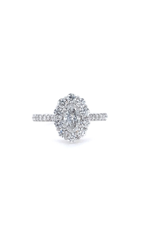 White 18 Karat Engagement Ring Size 6.5 With One 0.51Ct Oval D Si1 Diamond, 0.52Tw Round F/G Vs-Si Diamonds And 0.27 Twt Other Stones