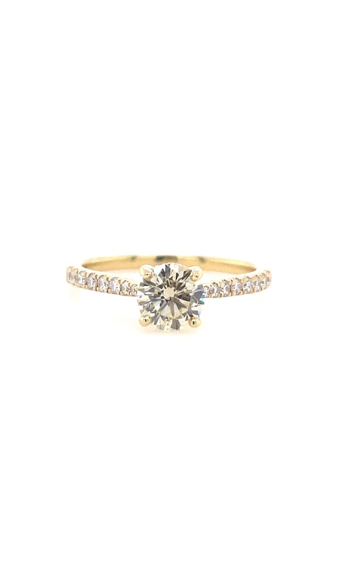 Yellow 18 Karat Engagement Ring Size 6.5 With One 0.79Ct Round L Si2 Diamond And 28=0.20Tw Round G/H Si2 Diamonds