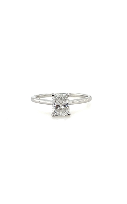 White 18 Karat Engagement Ring Size 6.5 With One 0.91Ct Radiant E Si2 Diamond And 14=0.06Tw Round G/H Si2 Diamonds