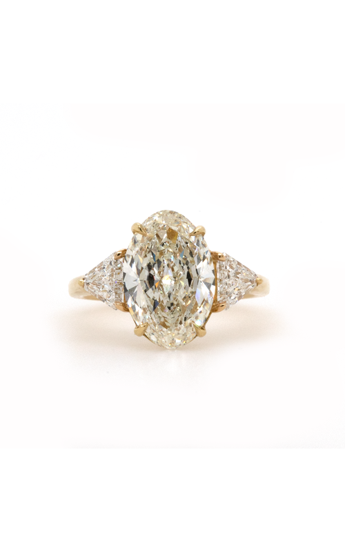Yellow 18 Karat Engagement Ring With One 4.01Ct Oval J Vvs1 Diamond and 2 Trillion=0.73Ctw I/VS1 Diamonds