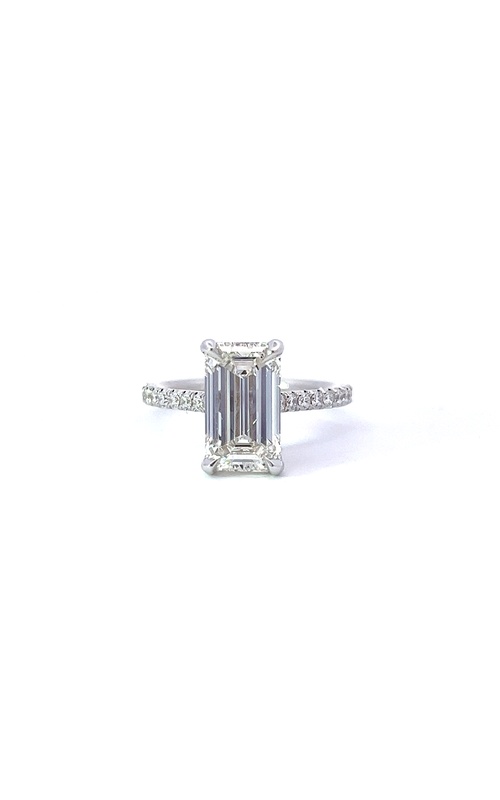 White 18 Karat Engagement Ring Size 6.5 With One 3.04Ct Emerald I Vs2 Diamond And 22=0.32Tw Round G Vs2 Diamonds