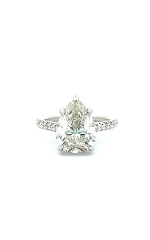 White 18 Karat Engagement Ring Size 6.5 With One 3.63Ct Pear J I1 Diamond And 20=0.39Tw Round G Vs2 Diamonds