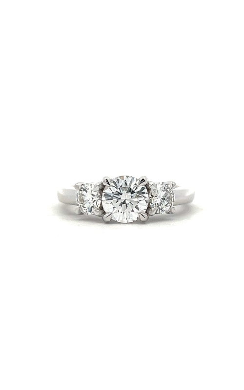 White 14 Karat Engagement Ring Size 6.5 With One 1.03Ct Round E Vs2 Diamond And 2=0.61Tw Round F Vs Diamonds