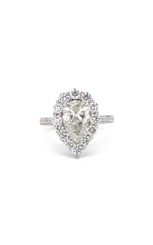 White 18 Karat Flower Top Engagement Ring With One 1.51Ct Pear G Si2 GIA Diamond And 32=1.08Tw Round G Vs Diamonds