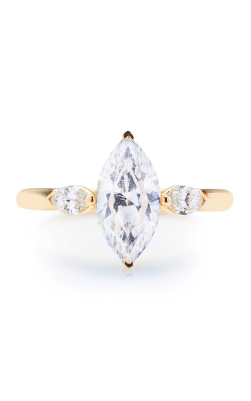 Yellow 18 Karat Engagement Ring Size 6.5 With One = 1.01Ct Marquise J Vs2 Diamond And 2 = 0.28Tw Marquise G/H Si Diamonds