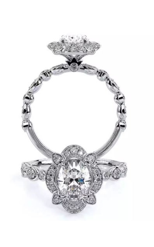 Verragio White 14 Karat Engagement Ring Size 6.5 With One = 1.50Ct Oval J Si1 Diamond And = 0.37Tw Round Diamonds