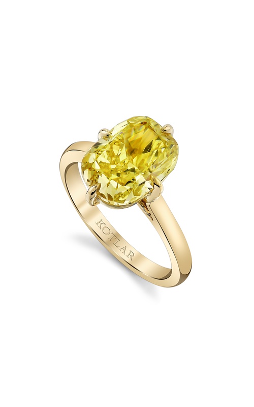 Harry Kotlar Yellow 18 Karat Engagement Ring Size 6 With One 4.10Ct Cushion Fancy Intense Vs1 Yellow Diamond