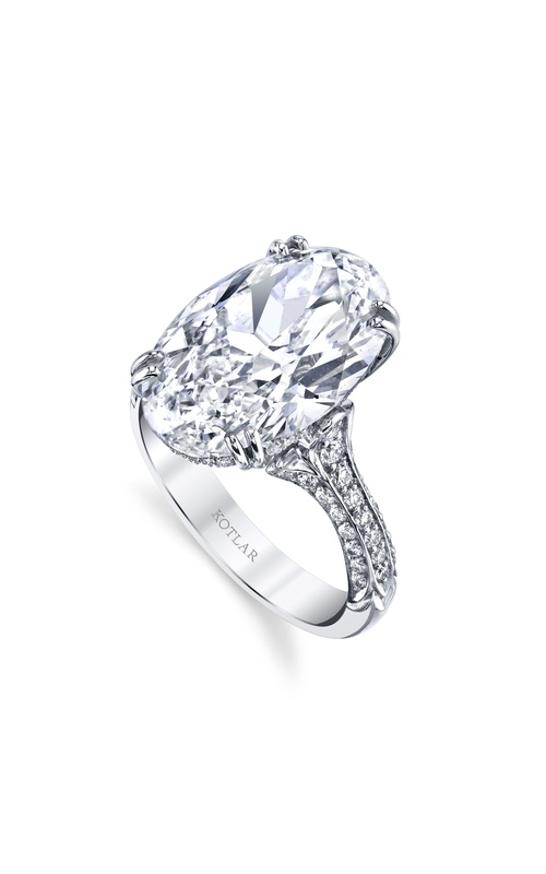 Harry Kotlar platinum diamond engagement ring with one 7.04ct H VS2 oval diamonds and 0.53ctw I VS1 round diamonds