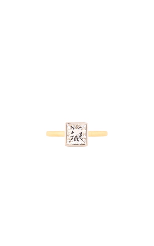 18k yellow gold diamond engagement ring with one 1.51ct G VS2 princess diamond and 24=0.12ctw G VS round diamonds size 6.5