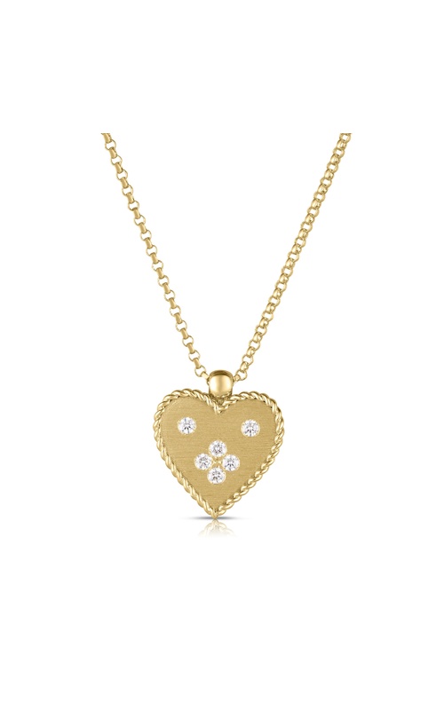 Roberto Coin Yellow 18 Karat Diamond Venetian Princess Heart Necklace With 0.08Tw Round G/H Si Diamonds