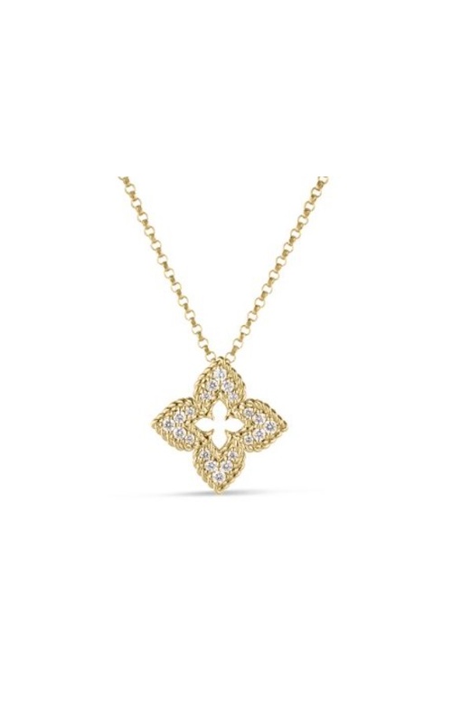 Roberto Coin 18K Yellow Gold Ventian Princess Small Diamond Pave Flower Necklace Yellow 18 Karat Necklace Length 18 With 20=0.15Tw Round G/H Si Diamonds