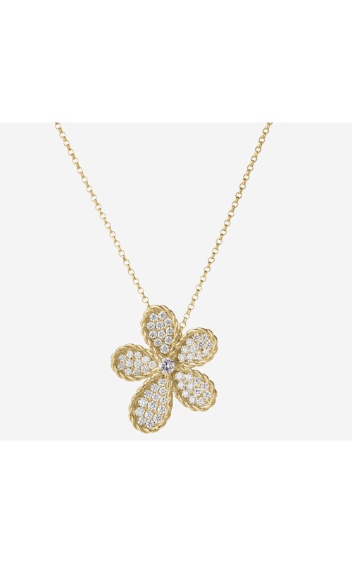 Roberto Coin Yellow 18 Karat Jasmine Flower Pendant Length 18 With = 0.60Tw Round G/H Si Diamonds