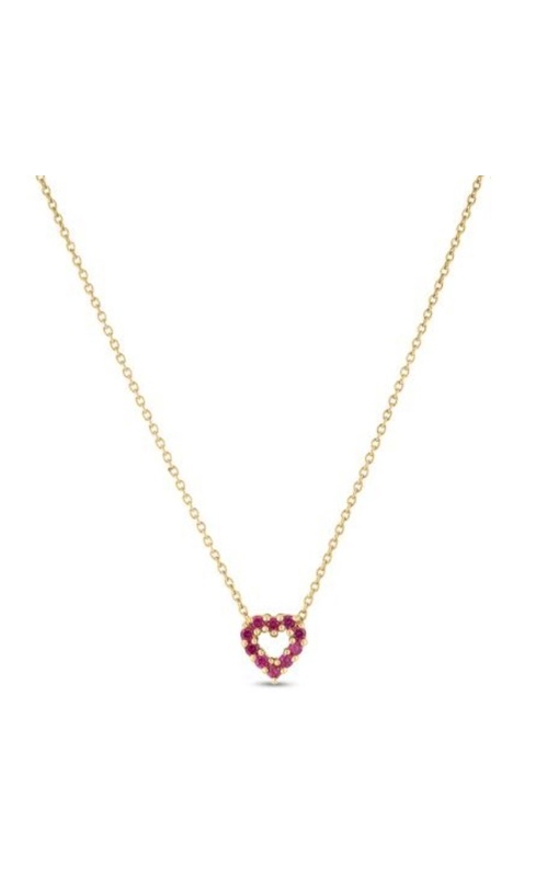 Roberto Coin Yellow 18 Karat Tiny Treasures Ruby And Diamond Reversible Heart Necklace Length 18 With 10=0.10Tw Round G/H Si Diamonds And 10=0.10Tw Round Rubies