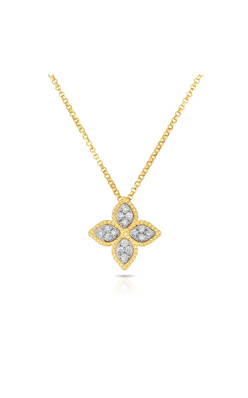 Roberto Coin Yellow/White 18 Karat Princess Flower Pendant Medium Length 18 With 16=0.17Tw Round Diamonds