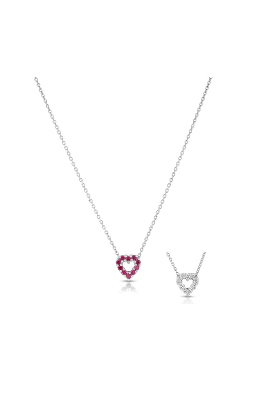 Roberto Coin Yellow 18 Karat Tiny Treasures Diamond and Pink Sapphire Reversible Heart Necklace Length 18 With 10=0.10Tw Round G/H Si Diamonds And 10=0.10Tw Round Pink Sapphires
