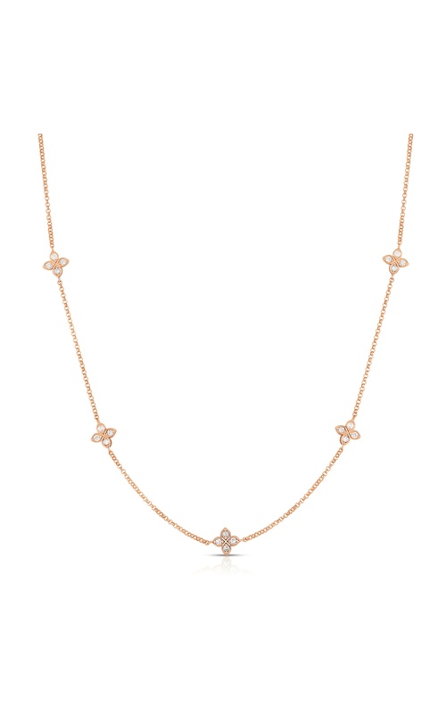 Roberto Coin Rose 18 Karat Diamond Love By the Inch 5 Station Necklace With 20=0.22Tw Round G/H Si Diamonds