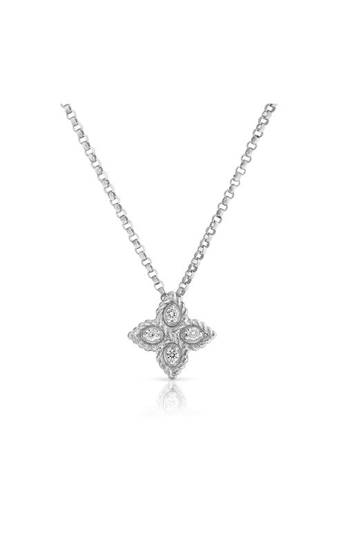 Roberto Coin White 18K Diamond Princess Flower Pendant Small With 0.04Tw Round GH SI Diamonds