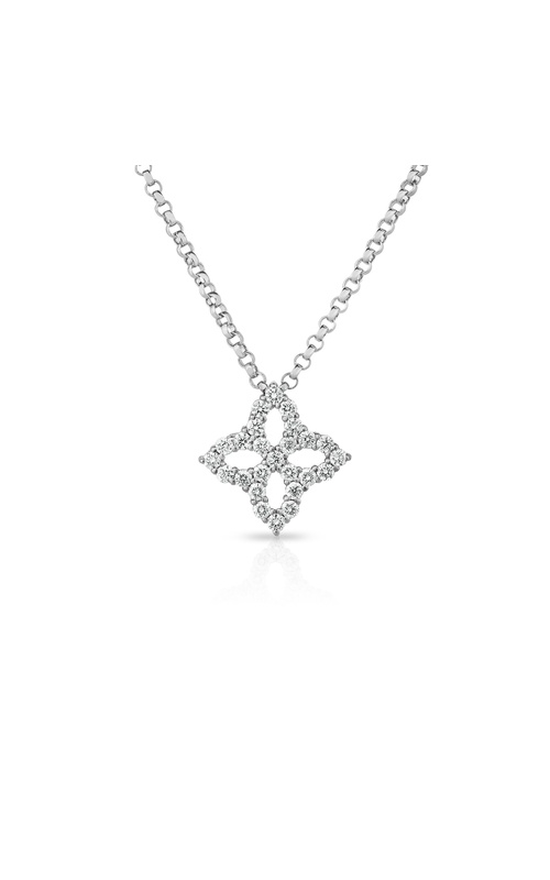 Roberto Coin 18K White Gold Princess Flower Diamond Outline Small Necklace Length 18 With 0.16Tw Round G/H Si Diamonds