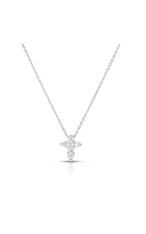 Roberto Coin White 18 Karat Baby Cross Necklace With 6=0.11Tw Round G/H Si1 Diamonds 16/18