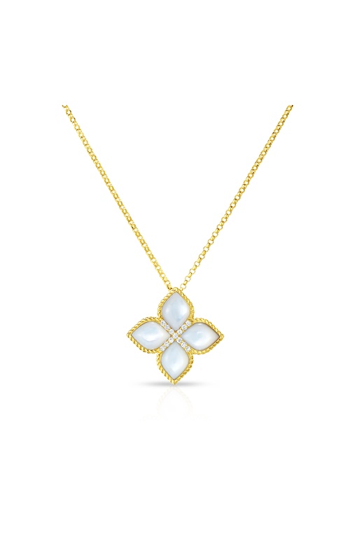 Roberto Coin Yellow 18 Karat Venetian Princess Mother of Pearl Necklace Length 18 With 0.06Tw Round G/H Si Diamonds